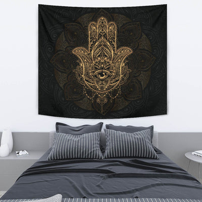 Gold Hansa Hand Mandala Wall Tapestry