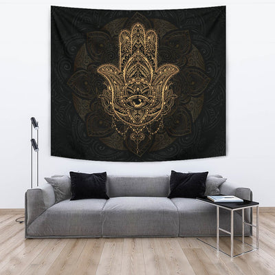 Gold Hansa Hand Mandala Wall Tapestry