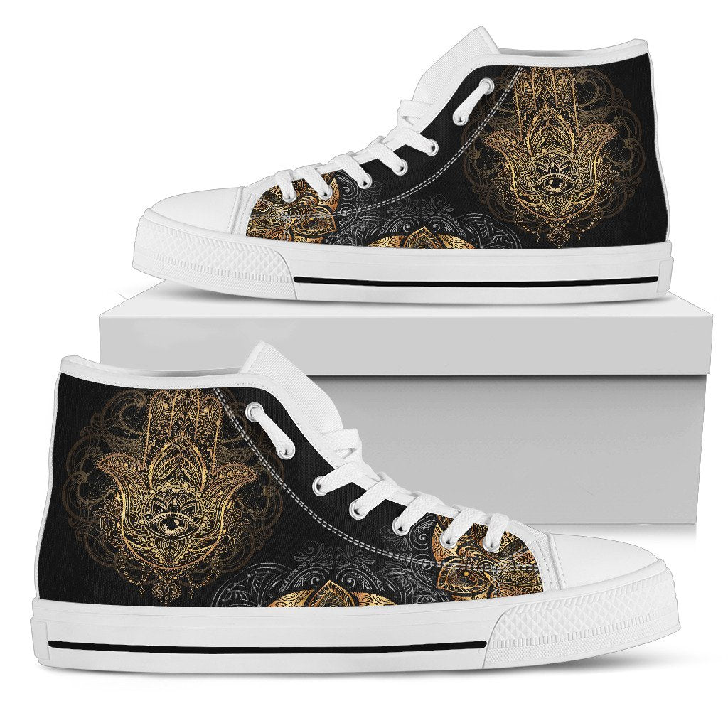 Gold Hansa Hand Mandala Women High Top Canvas Shoes
