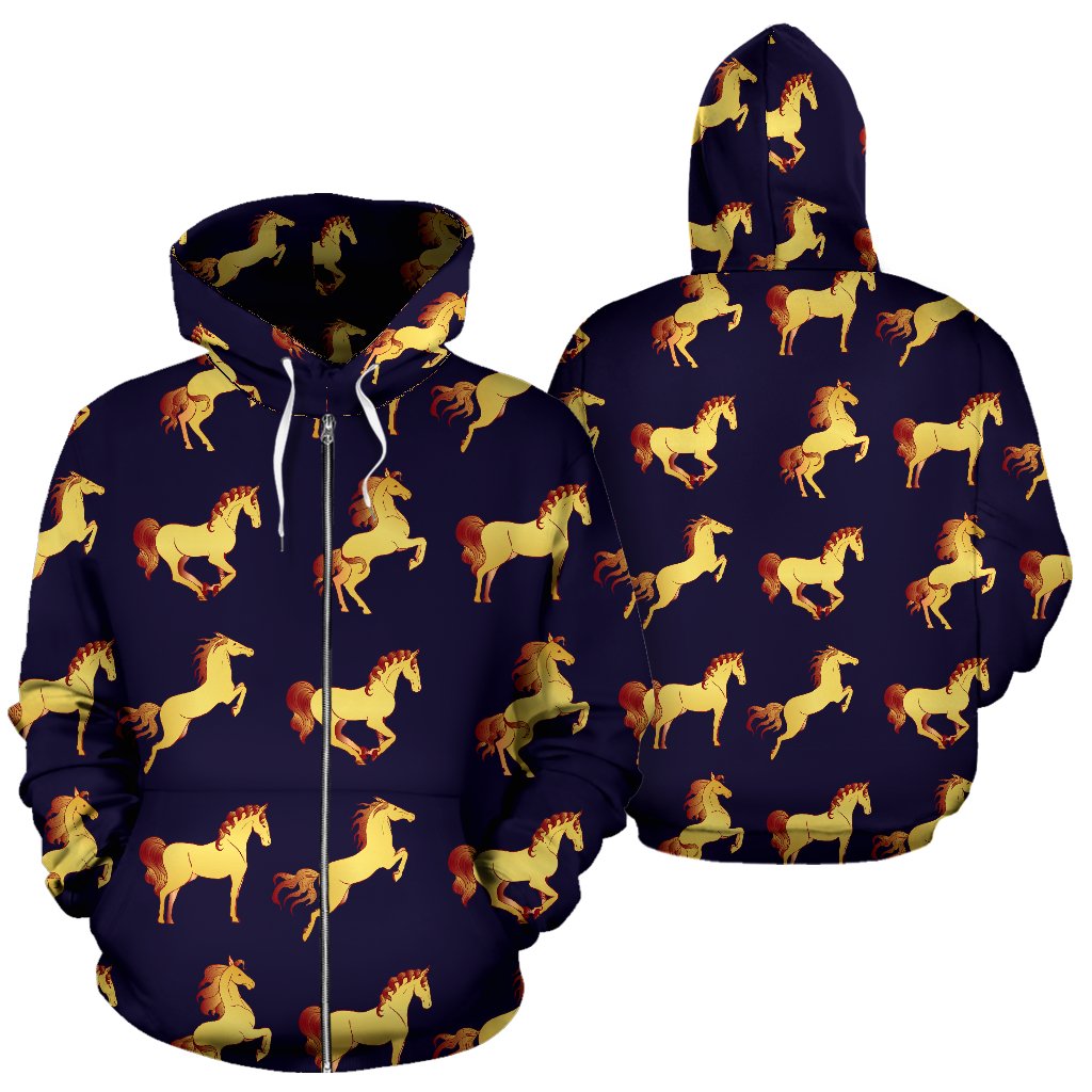 Gold Horse Pattern All Over Zip Up Hoodie
