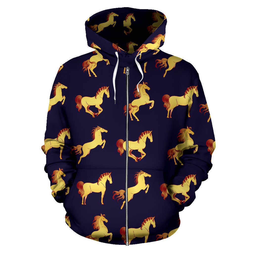 Gold Horse Pattern All Over Zip Up Hoodie