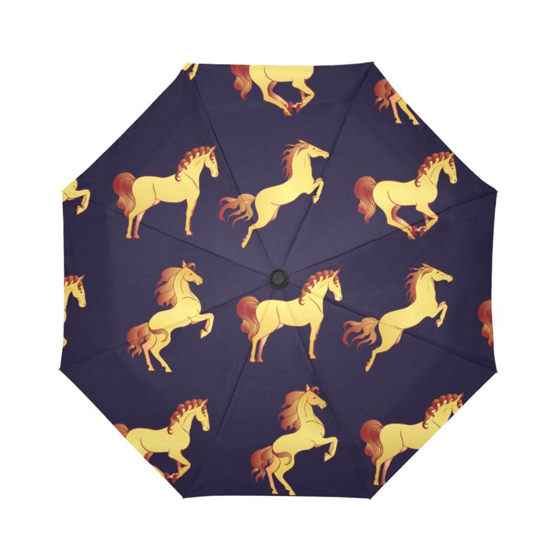 Gold Horse Pattern Automatic Foldable Umbrella