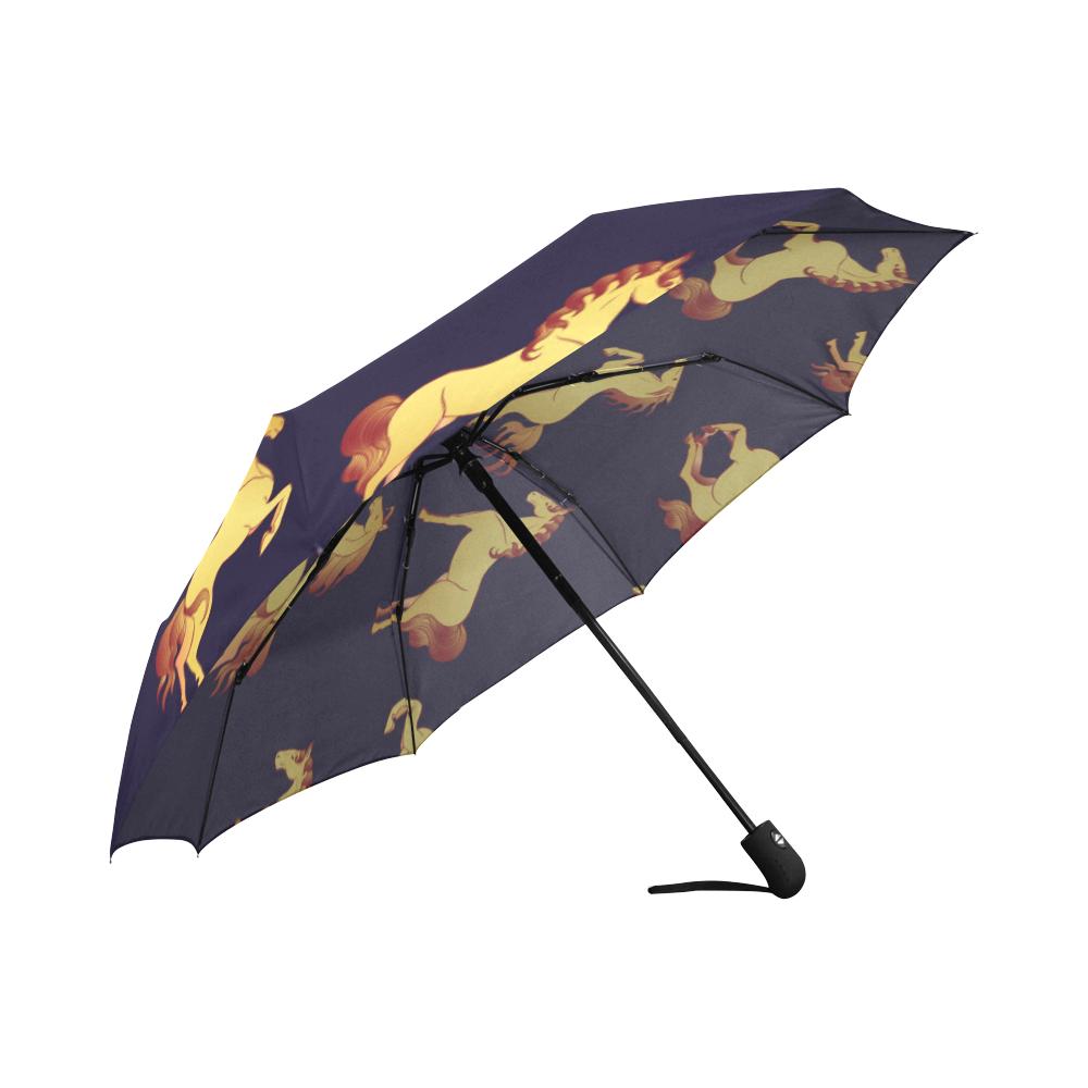 Gold Horse Pattern Automatic Foldable Umbrella
