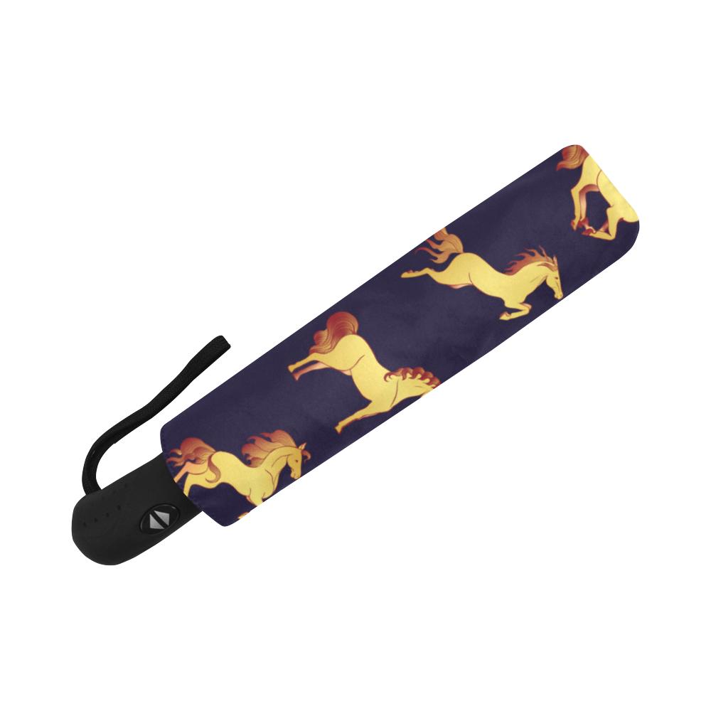 Gold Horse Pattern Automatic Foldable Umbrella