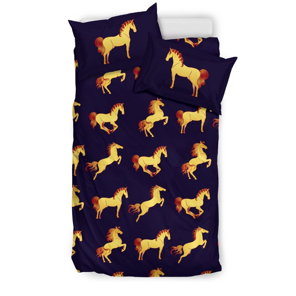 Gold Horse Pattern Duvet Cover Bedding Set