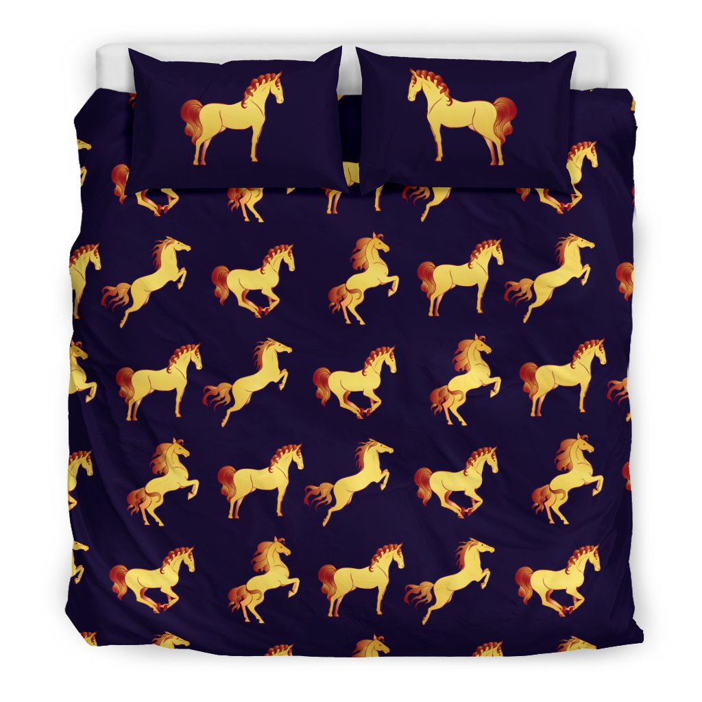 Gold Horse Pattern Duvet Cover Bedding Set