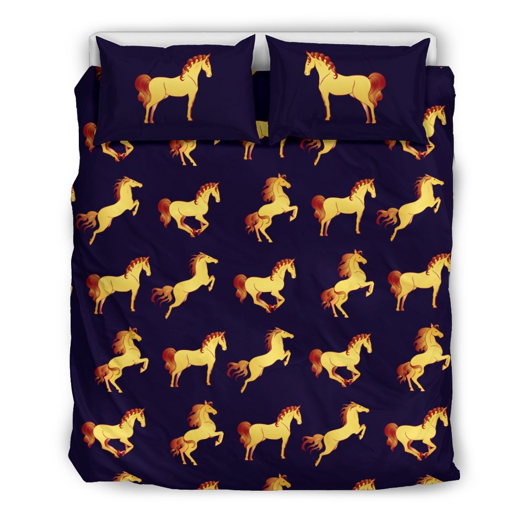 Gold Horse Pattern Duvet Cover Bedding Set