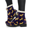 Gold Horse Pattern Faux Fur Leather Boots