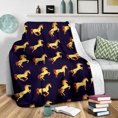 Gold Horse Pattern Fleece Blanket