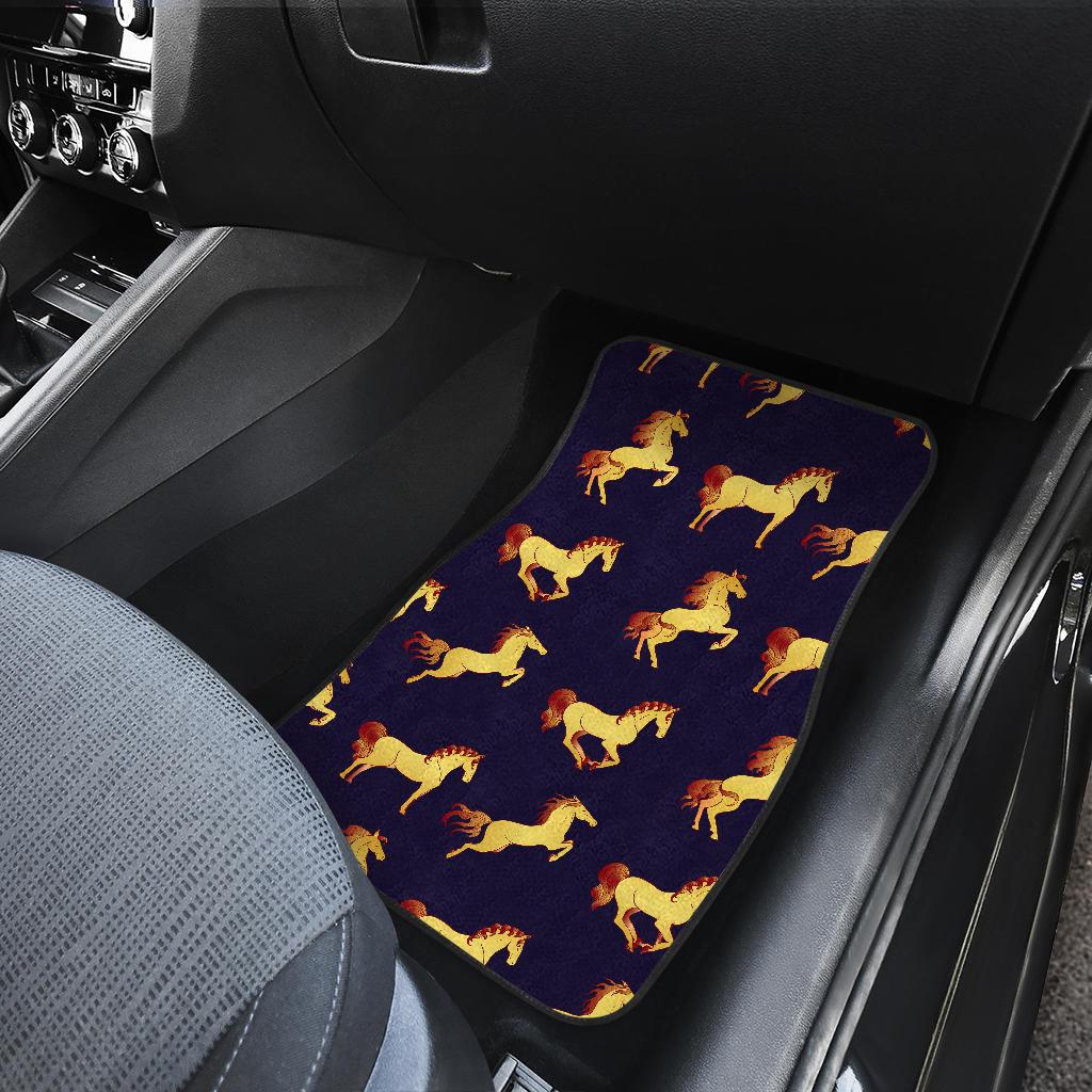 Gold Horse Pattern Front and Back Car Floor Mats