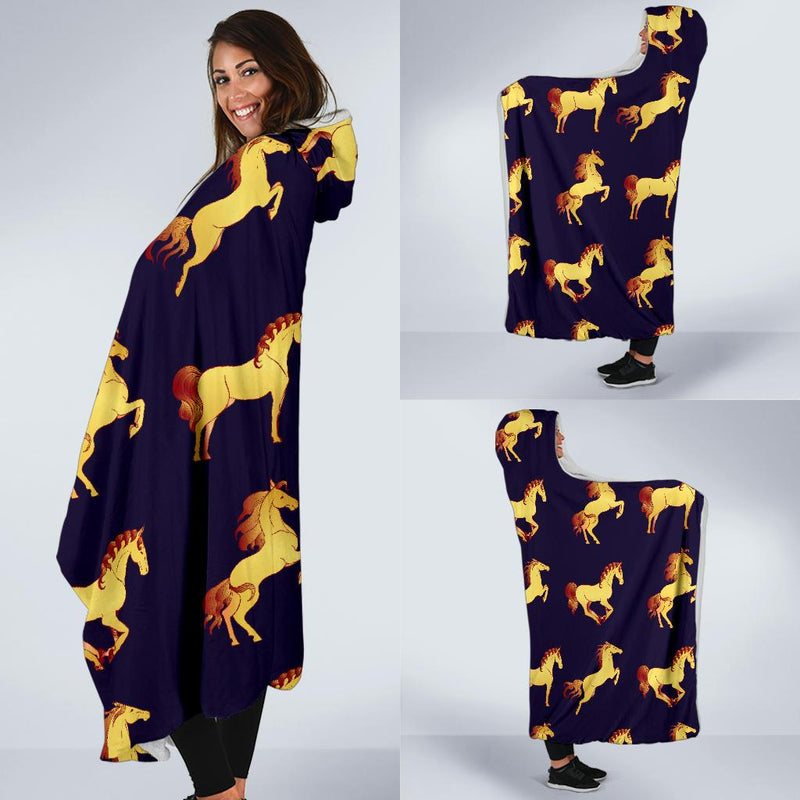 Gold Horse Pattern Hooded Blanket-JORJUNE.COM