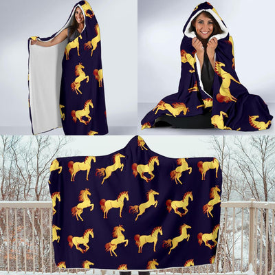 Gold Horse Pattern Hooded Blanket-JORJUNE.COM