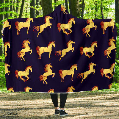 Gold Horse Pattern Hooded Blanket-JORJUNE.COM