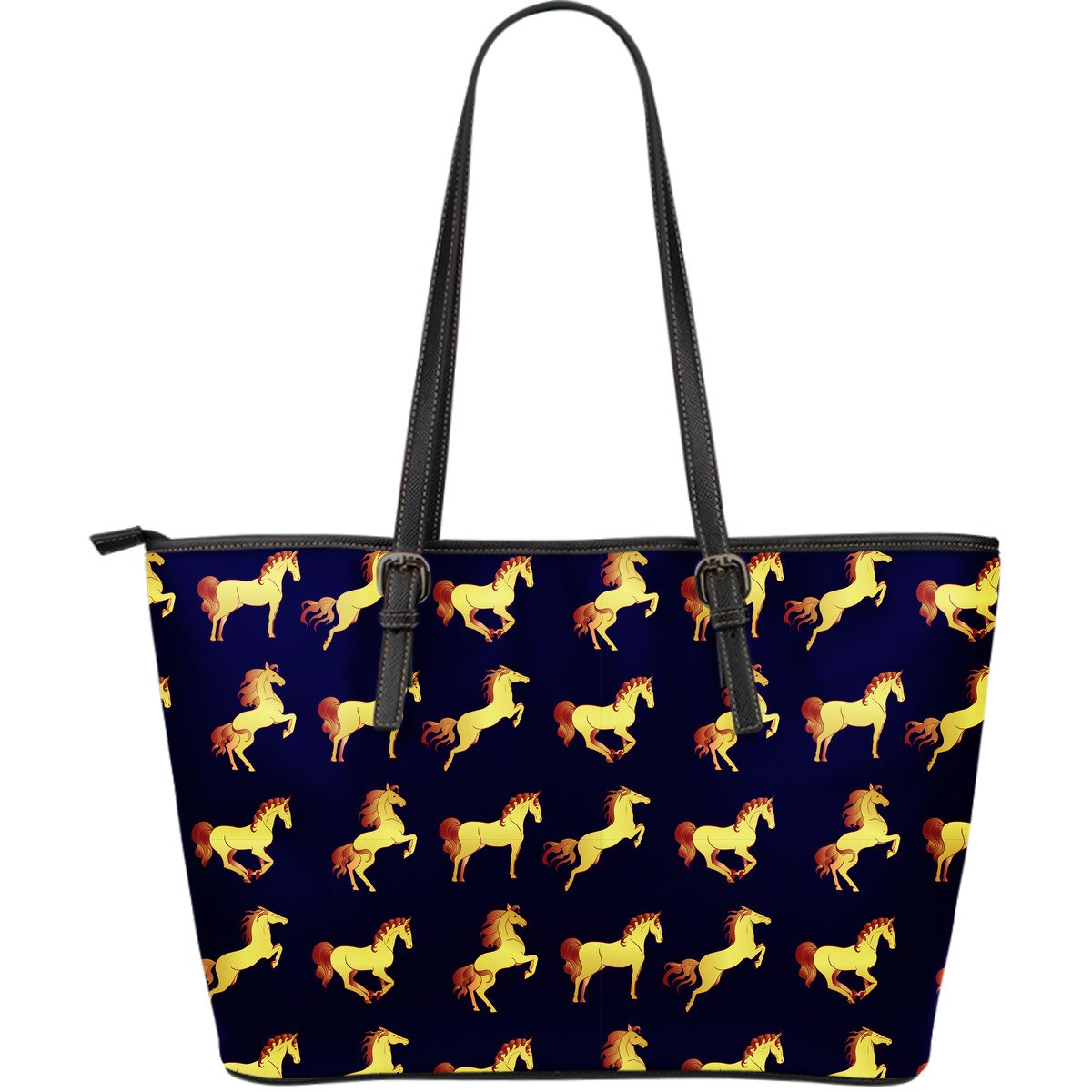 Gold Horse Pattern Large Leather Tote Bag