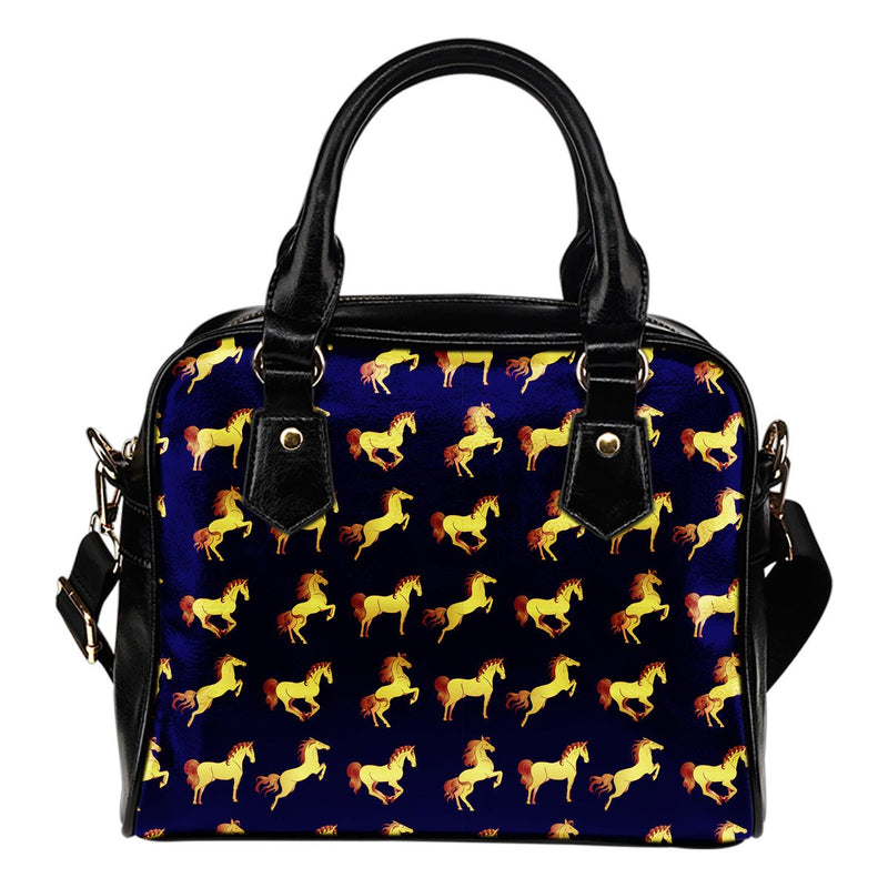 Gold Horse Pattern Leather Shoulder Handbag