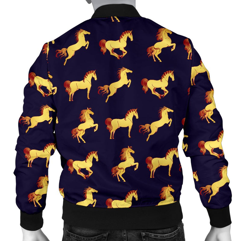 Gold Horse Pattern Men Casual Bomber Jacket