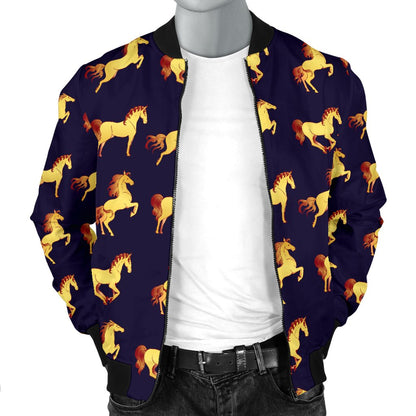 Gold Horse Pattern Men Casual Bomber Jacket