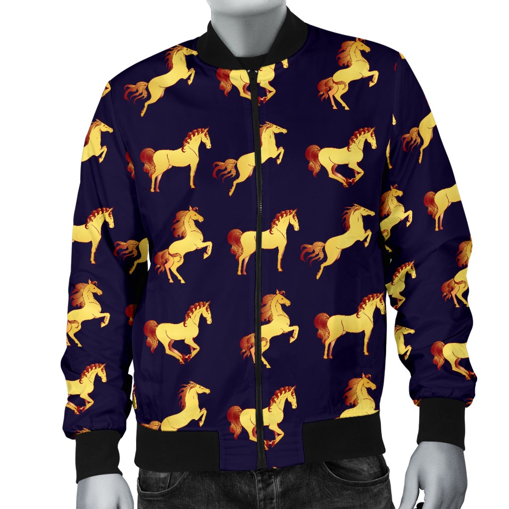 Gold Horse Pattern Men Casual Bomber Jacket