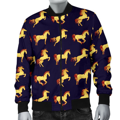 Gold Horse Pattern Men Casual Bomber Jacket