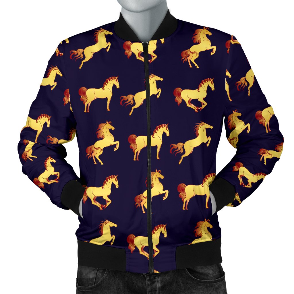 Gold Horse Pattern Men Casual Bomber Jacket