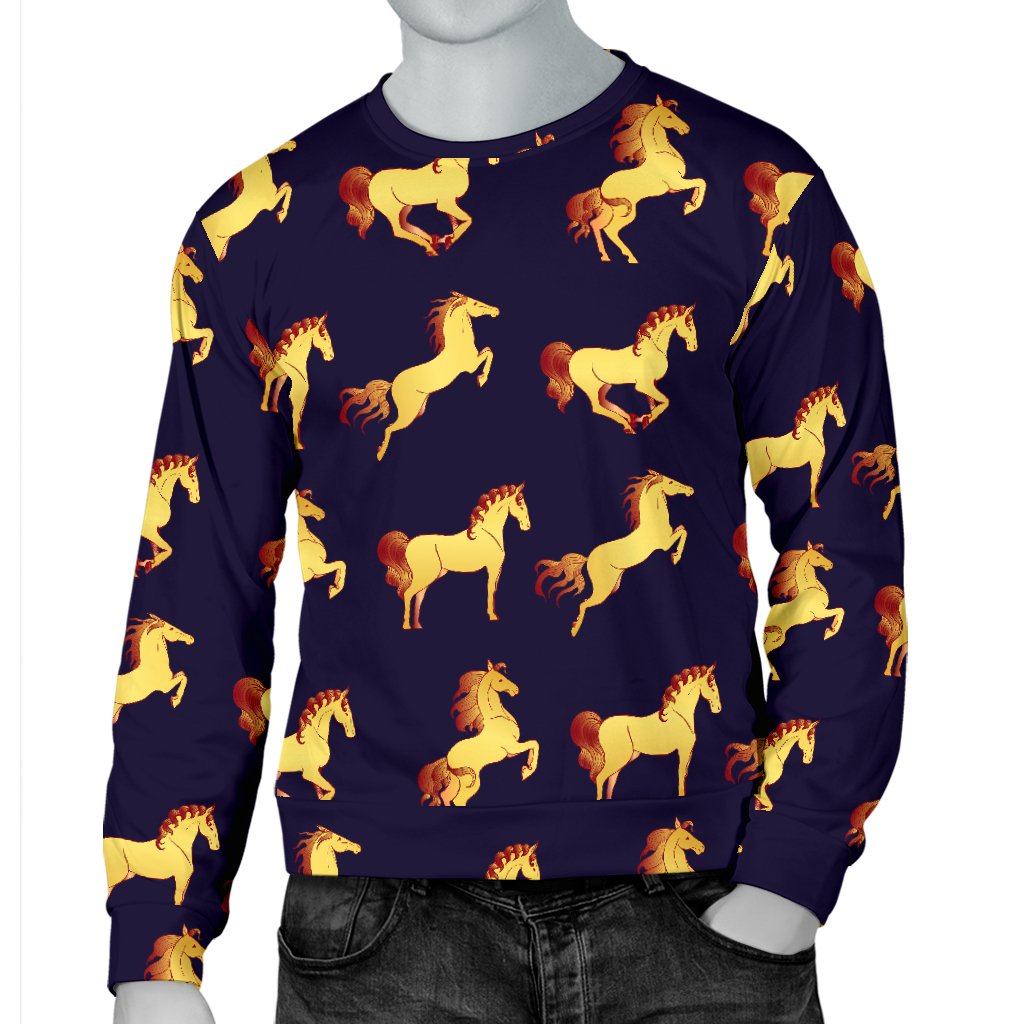 Gold Horse Pattern Men Crewneck Sweatshirt