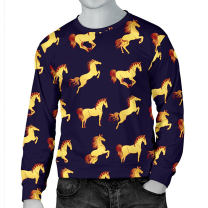 Gold Horse Pattern Men Crewneck Sweatshirt