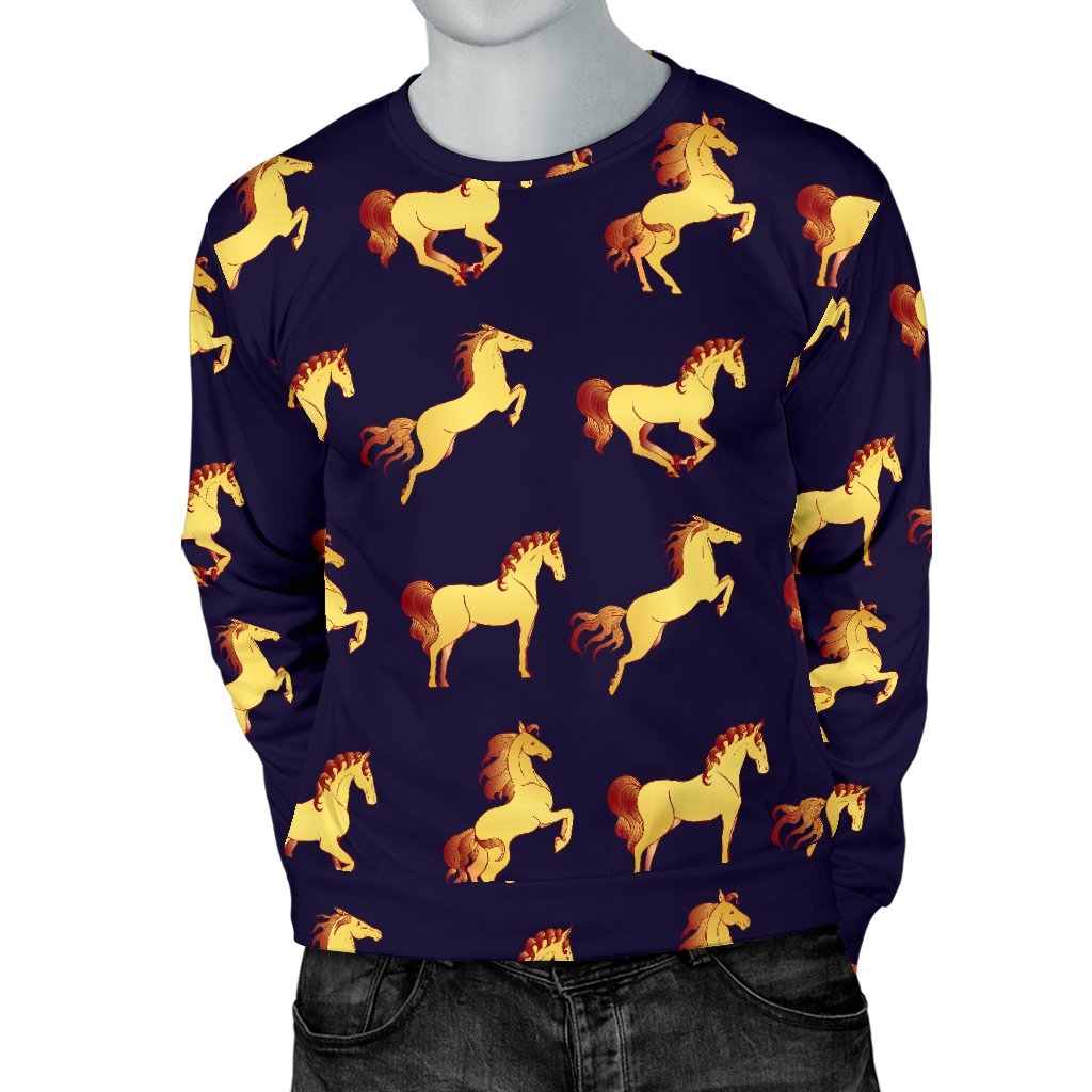 Gold Horse Pattern Men Crewneck Sweatshirt