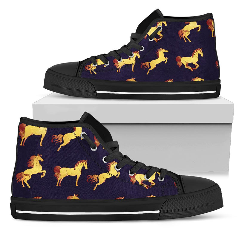 Gold Horse Pattern Men High Top Shoes