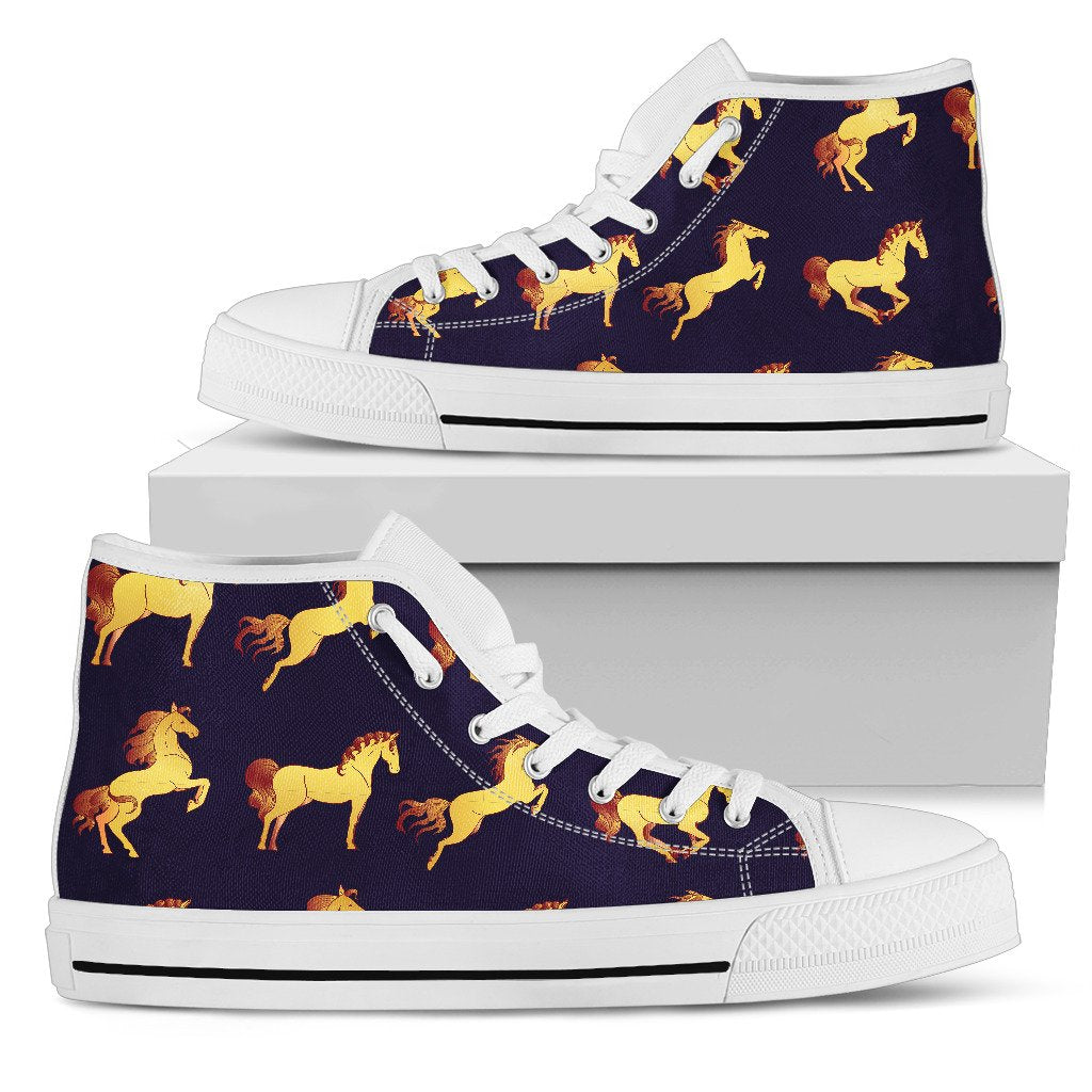 Gold Horse Pattern Men High Top Shoes