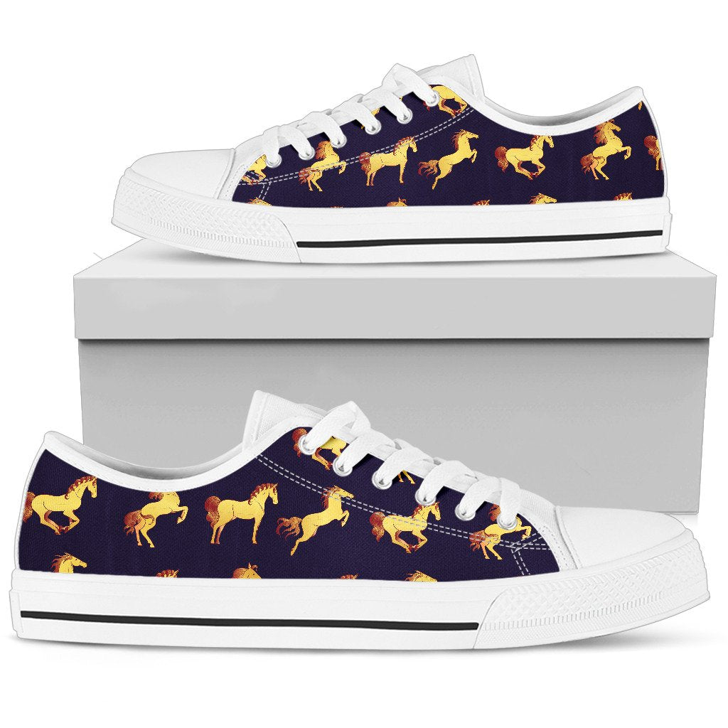 Gold Horse Pattern Men Low Top Shoes