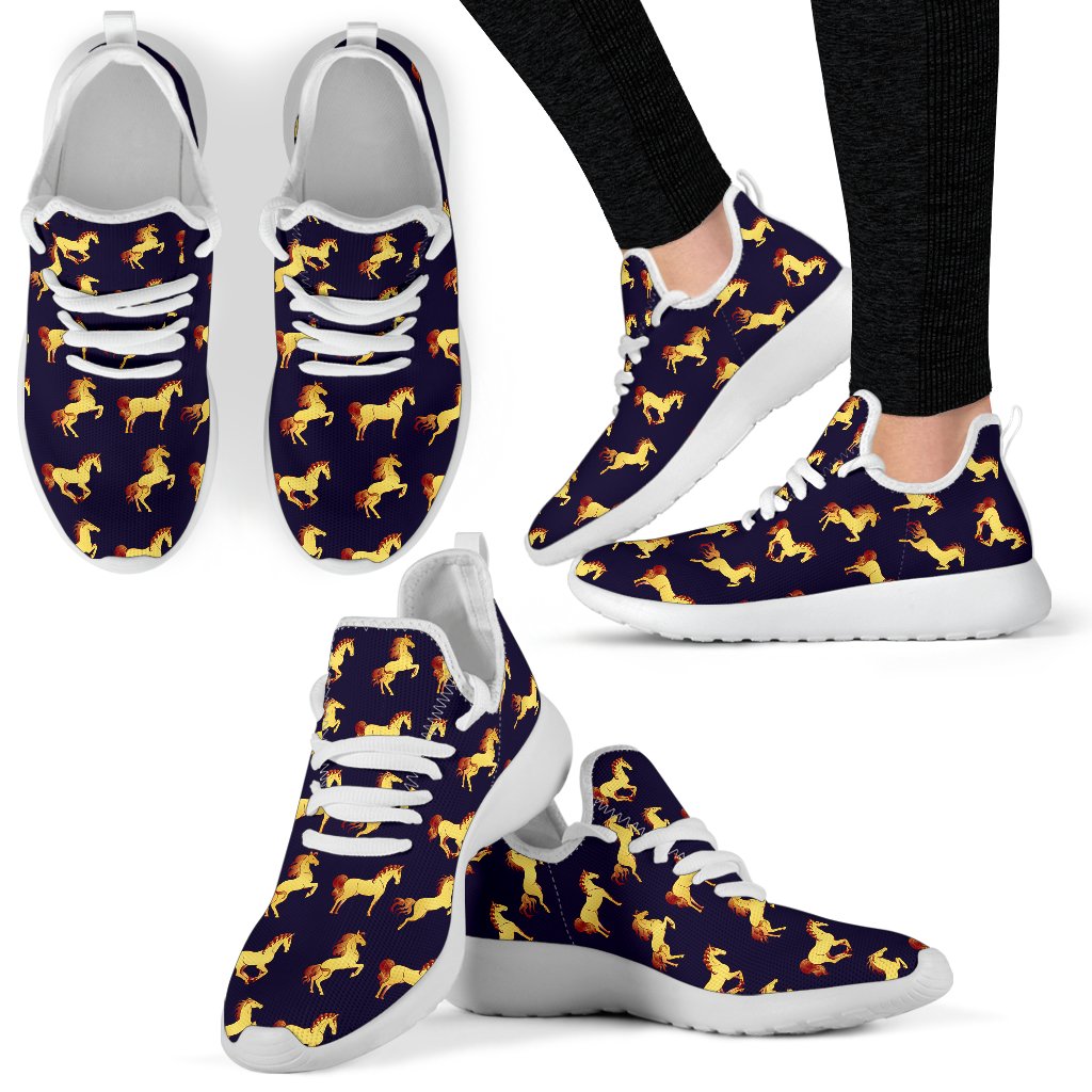 Gold Horse Pattern Mesh Knit Sneakers Shoes