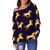 Gold Horse Pattern Off Shoulder Sweatshirt