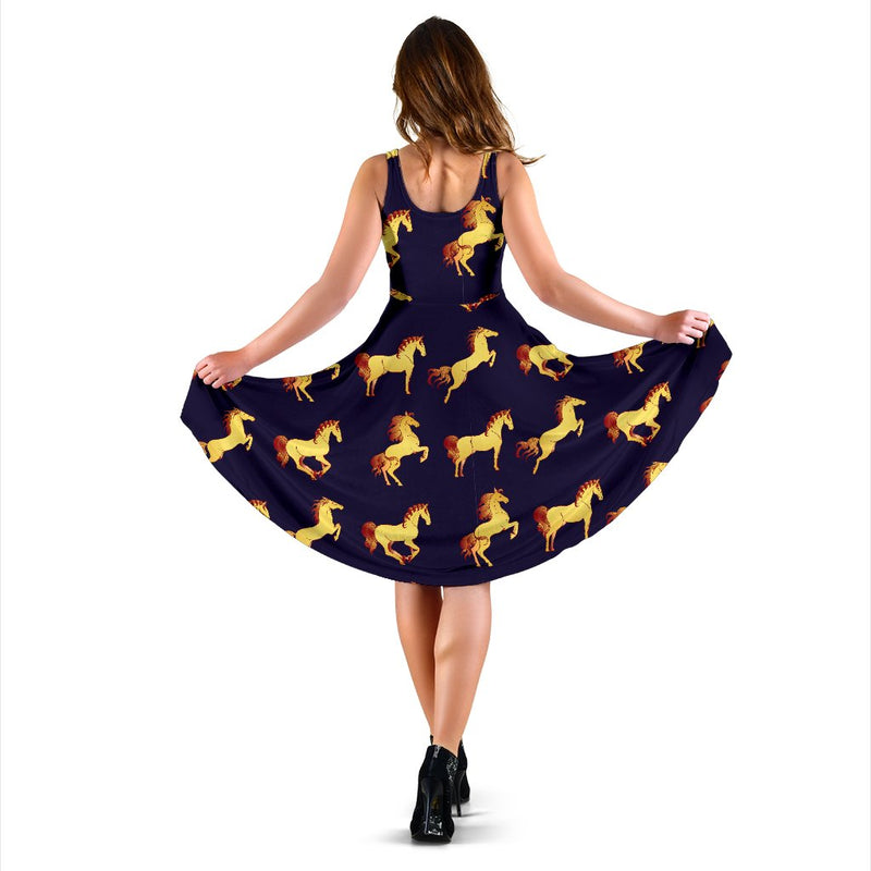 Gold Horse Pattern Sleeveless Mini Dress