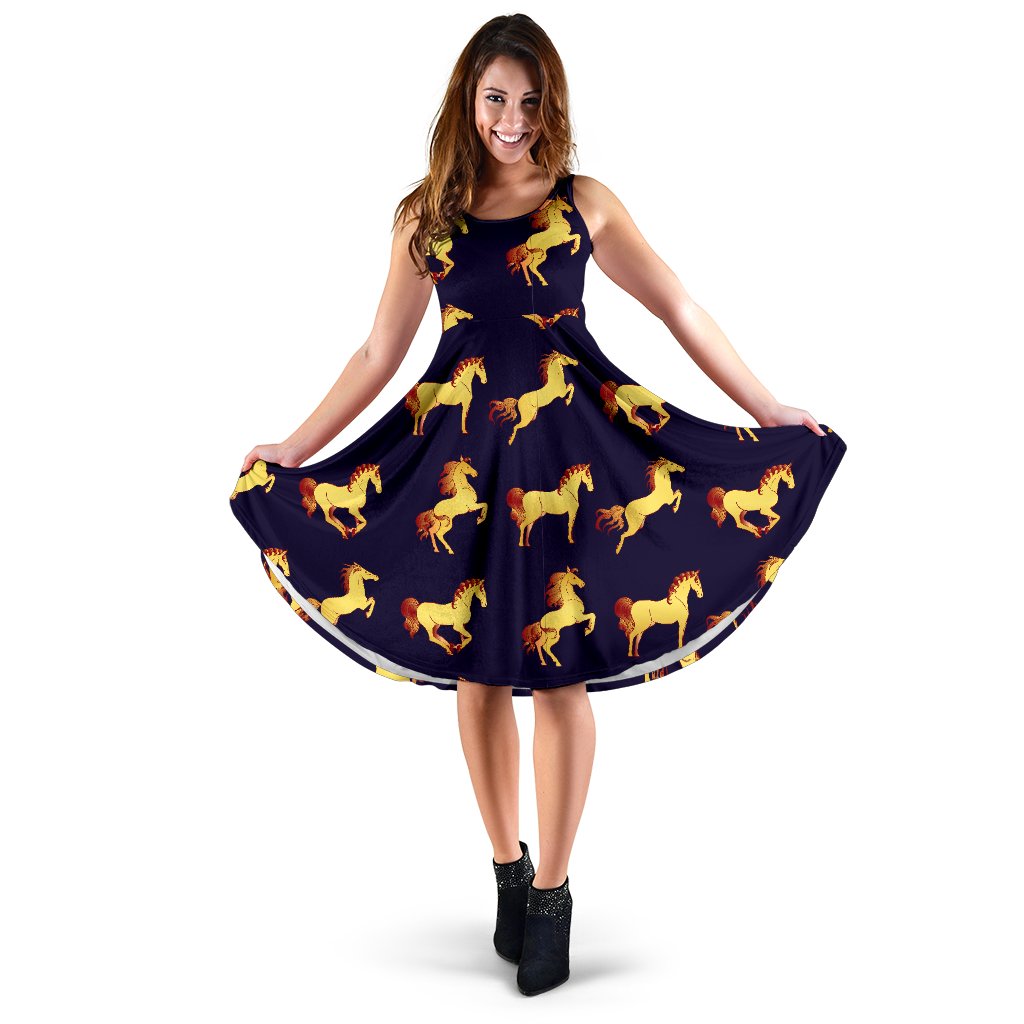 Gold Horse Pattern Sleeveless Mini Dress