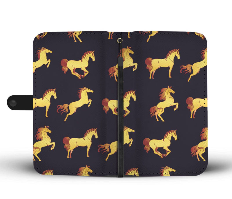 Gold Horse Pattern Wallet Phone Case