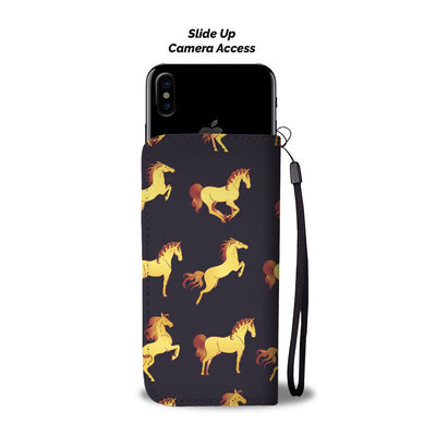 Gold Horse Pattern Wallet Phone Case