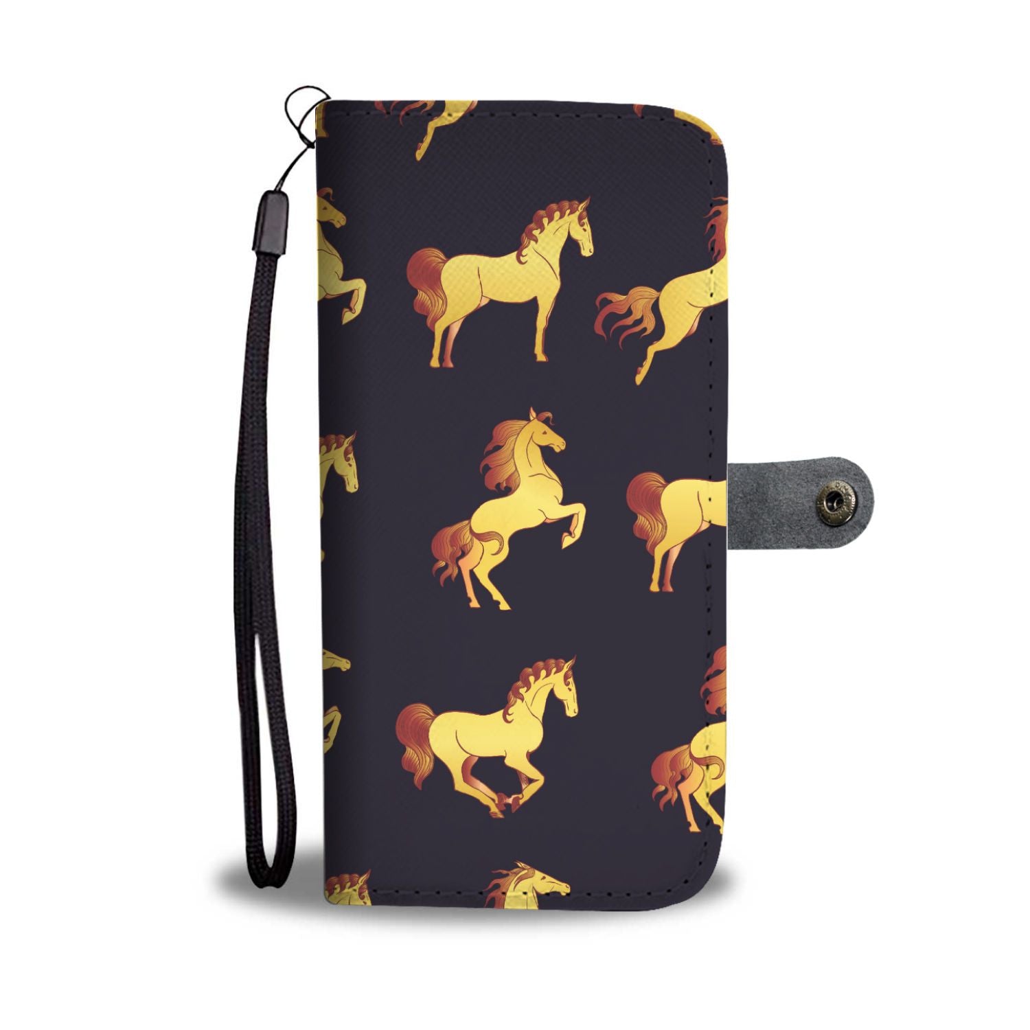 Gold Horse Pattern Wallet Phone Case