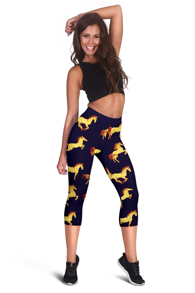 Gold Horse Pattern Women Capris