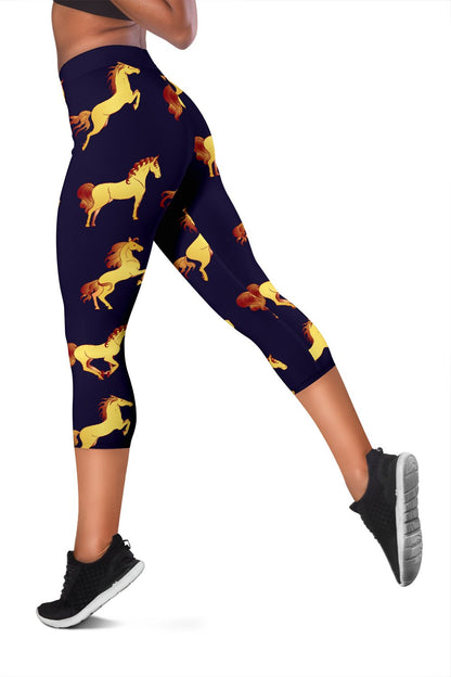 Gold Horse Pattern Women Capris