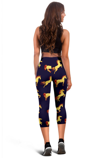 Gold Horse Pattern Women Capris