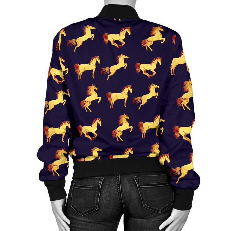 Gold Horse Pattern Women Casual Bomber Jacket