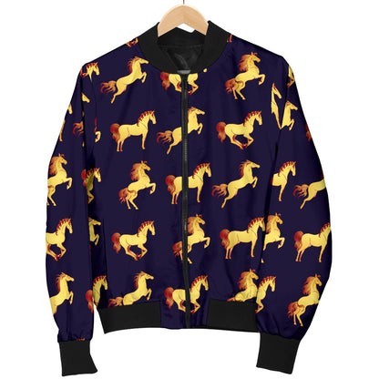 Gold Horse Pattern Women Casual Bomber Jacket