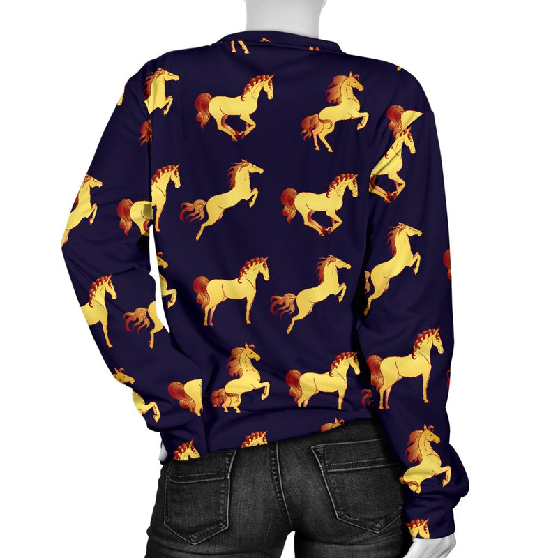 Gold Horse Pattern Women Crewneck Sweatshirt