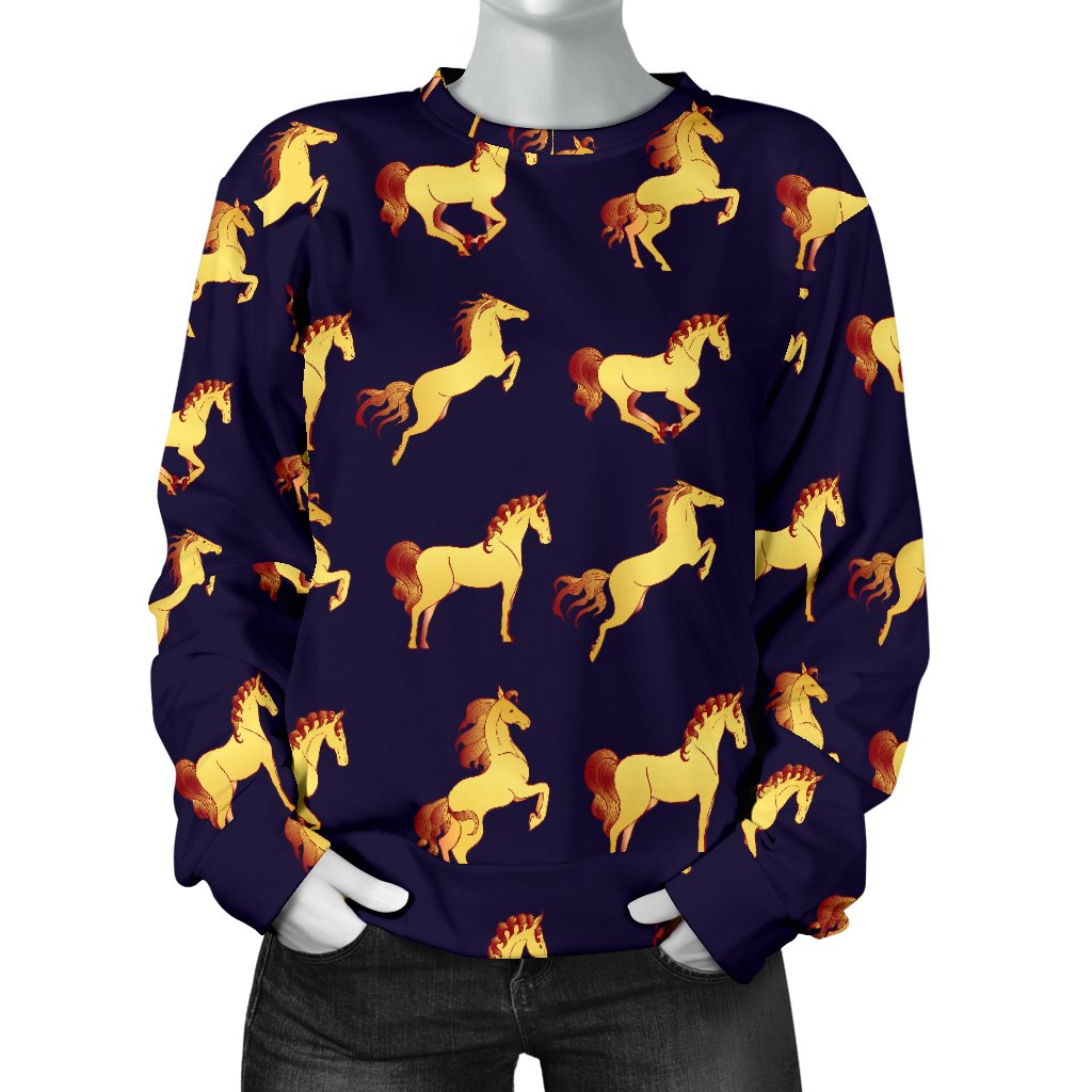 Gold Horse Pattern Women Crewneck Sweatshirt