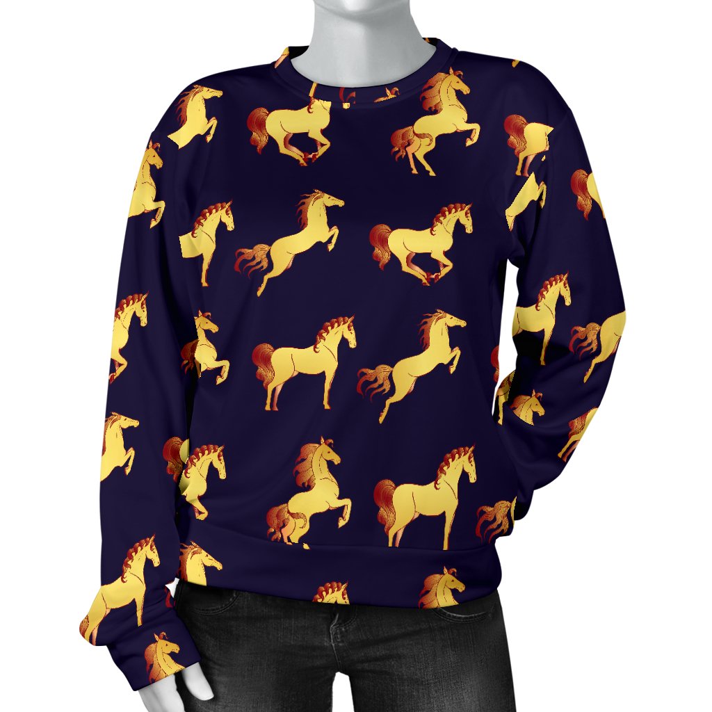 Gold Horse Pattern Women Crewneck Sweatshirt