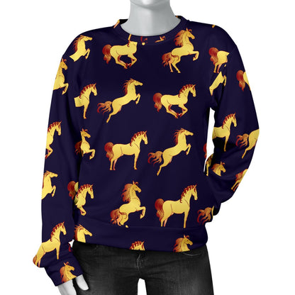Gold Horse Pattern Women Crewneck Sweatshirt