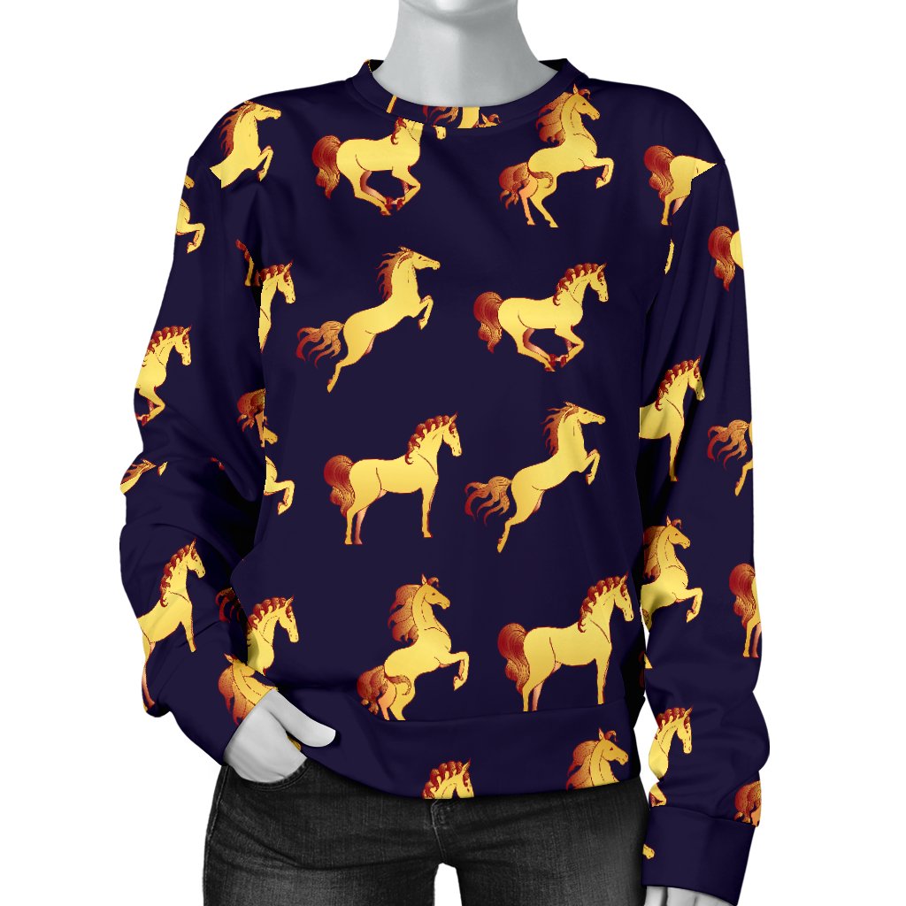 Gold Horse Pattern Women Crewneck Sweatshirt