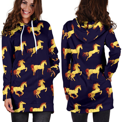 Gold Horse Pattern Women Hoodie Dress