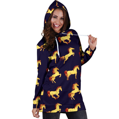Gold Horse Pattern Women Hoodie Dress