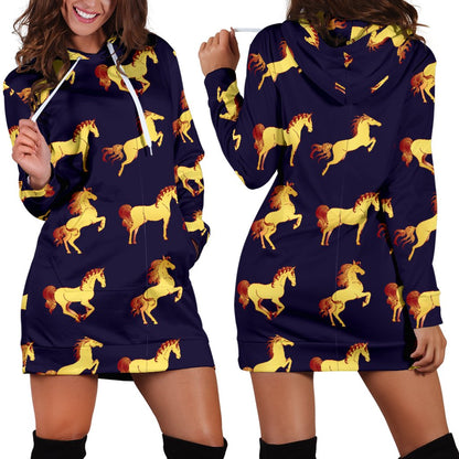 Gold Horse Pattern Women Hoodie Dress